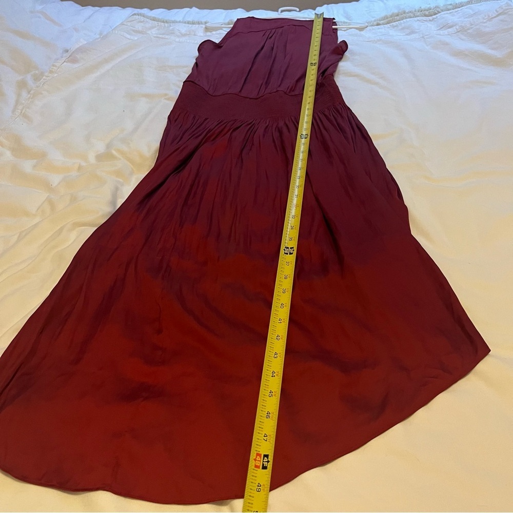 Halston Heritage Sleeveless Smocked Waist High Low Dress Ruby Maroon Small - Picture 12 of 14